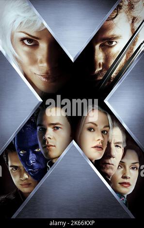 BERRY,JACKMAN,STANFORD,ROMIJN-STAMOS,ASHMORE,PAQUIN,MCKELLEN,JANSSEN, X-MEN 2, 2003 Stock Photo