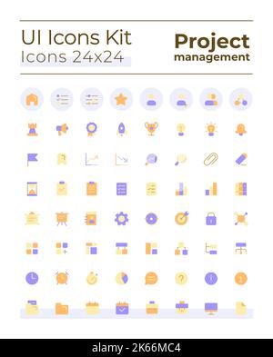 Project management pixel perfect flat gradient color ui icons kit Stock Vector