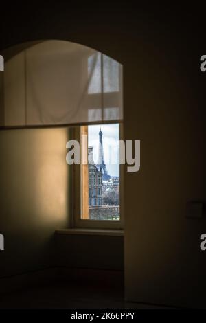 A view of Paris, France from inside the Louvre - vertical shot Stock Photo