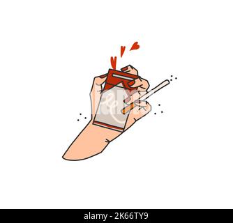 Hand drawn vector abstract flat stock modern graphic illustration of old retro vintage woman holding cigarette,90 vintage print concept,retro vector Stock Vector