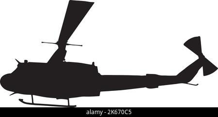 Helicopter Huey UH-1 Black  and White logo , silhouette for any art printing purpose. Stock Vector
