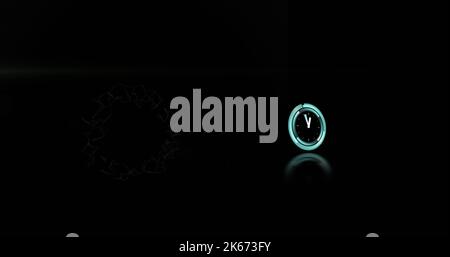 Illustration of illuminated digital clock with shadow against black background, copy space Stock Photo
