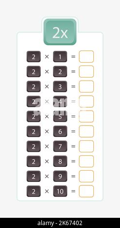 2x multiplication for practice, multiplication table without answers. Vector illustration. Stock Vector