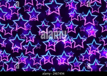 Purple and blue floating neon stars seamless pattern Stock Vector
