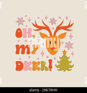 Retro 70s style Christmas text with xmas elements. Stock Vector