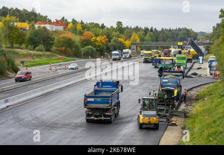 Large construction site on a highway Stock Photo