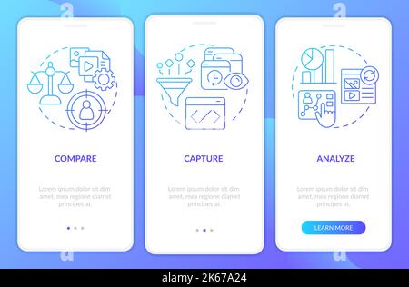 Personalized marketing research blue gradient onboarding mobile app screen Stock Vector