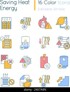 Saving heat energy RGB color icons set Stock Vector