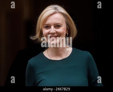 London, UK. 12th Oct, 2022. Prime Minister, Liz Truss, leaves Number 10 to go to Parliament for Prime Minister's Questions. She will face Keir Starmer across the despatch box and may take some tough questions. Credit: Karl Black/Alamy Live News Stock Photo