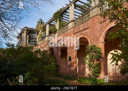 The Pergola in Hill Gardens, Hampstead Heath, London UK, from below Stock Photo