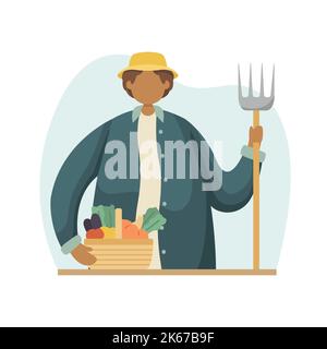 Indian farmer with pitchfork flat vector icon Stock Vector Image & Art ...