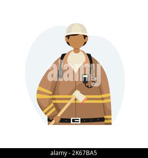 Vector illustration of a firefighter in the form of an axe. Profession. Flat style Stock Vector