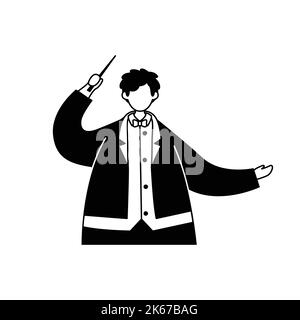 Vector illustration of a conductor in a tuxedo with a baton. Profession. Stock Vector