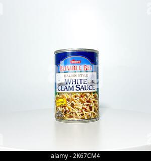 Orlando, FL USA - July 14, 2022:  A can of Bumble Bee White Clam Sauce on a white background. Stock Photo