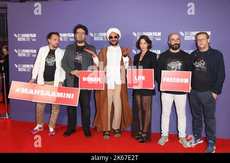 Sol Bondy, Arash Ashtiani, Zar Amir Ebrahimi, Ali Abbasi, Nima Akbarpour and Jacob Jarek attend UK premiere of Holy Spider at the BFI London Film Fest Stock Photo