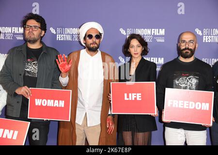 Sol Bondy, Arash Ashtiani, Zar Amir Ebrahimi, Ali Abbasi, Nima Akbarpour and Jacob Jarek attend UK premiere of Holy Spider at the BFI London Film Fest Stock Photo