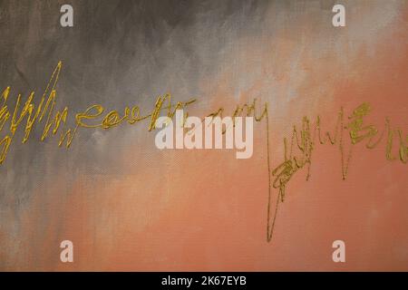 Pink and grey artwork with slight golden detail in splitting it on canvas Stock Photo