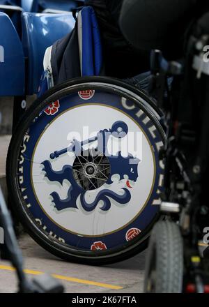 17th November 2012 - Barclays Premier League - West Bromwich Albion Vs. Chelsea. A Chelsea FC crest adorns a wheelchair. Photo: Paul Roberts / Pathos. Stock Photo