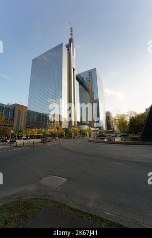 Closeup on the Belgacom, Proximus Twin towers skyscraper in Northen Quarter Office , Brussels from the street Stock Photo