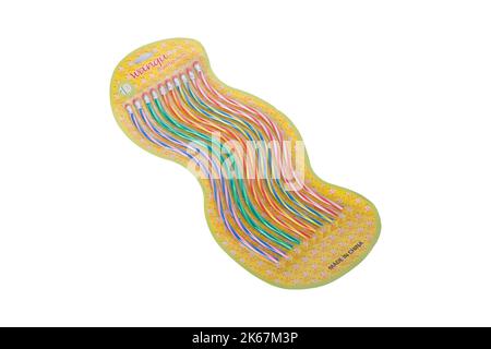 A closeup of a set of colorful flexible pencils with erasers isolated on white background Stock Photo
