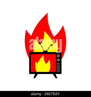 Burning TV isolated. TV on fire. Vector illustration Stock Vector