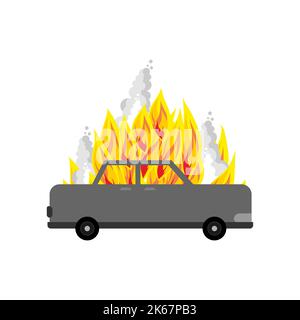 Burning car isolated. Car is on fire. Vector illustration Stock Vector