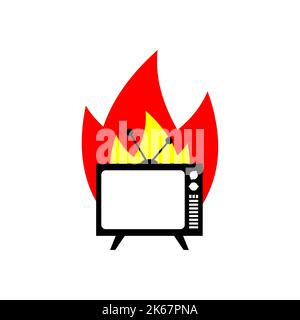 Burning TV isolated. TV on fire. Vector illustration Stock Vector