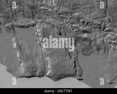 Manchester, parish of Jamaica. Bilevel elevation map with lakes and rivers Stock Photo