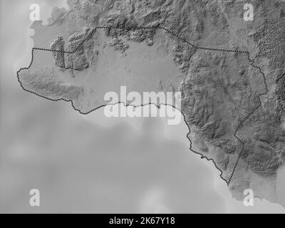 Westmoreland, parish of Jamaica. Grayscale elevation map with lakes and rivers Stock Photo