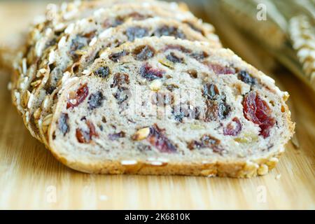 raisin whole grain baked bread on table  Stock Photo