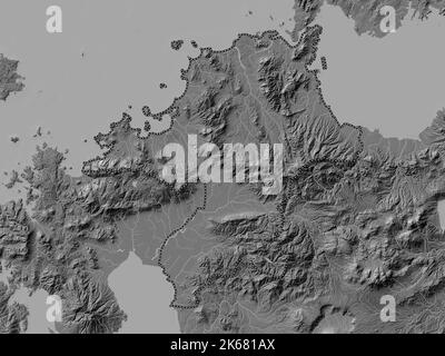 Fukuoka, prefecture of Japan. Bilevel elevation map with lakes and rivers Stock Photo