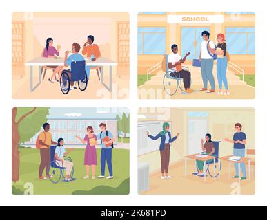 High school equity 2D vector isolated illustration set Stock Vector
