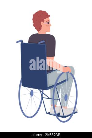 Disabled man semi flat color vector character Stock Vector