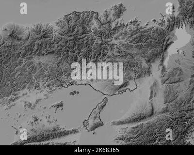 Hyogo, prefecture of Japan. Grayscale elevation map with lakes and rivers Stock Photo