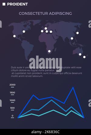 Statistic page template with world map and line chart Stock Vector