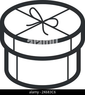 Round carton box. Hat package. Present line icon Stock Vector