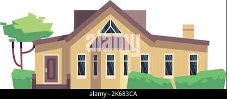Villa facade. Cottage outdoor. Family house icon Stock Vector