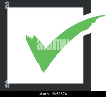 Vote icon. Green checkmark in square. Choice symbol Stock Vector