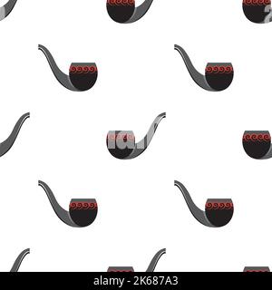 Wooden Smoking Pipe Silhouette Seamless Pattern Isolated on White Background Stock Vector