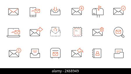 Email line icon set. Letter send, mail contact, message secure editable outline icon. Vector illstration. Stock Vector