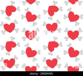 Vector seamless pattern of heart with crossed bone Stock Vector