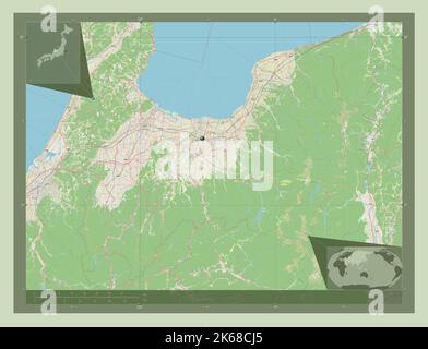 Toyama, prefecture of Japan. Open Street Map. Corner auxiliary location maps Stock Photo