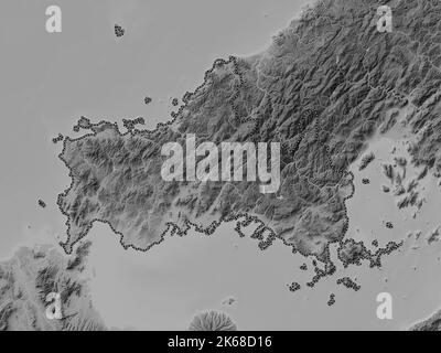 Yamaguchi, prefecture of Japan. Grayscale elevation map with lakes and