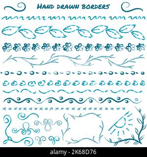 Set of hand drawn borders and design elements Stock Vector