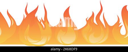 Burning horizontal border. Cartoon fire seamless pattern Stock Vector