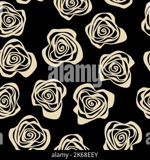 Vector seamless pattern with abstract beige roses on black, floral  background for textile, wallpaper Stock Vector
