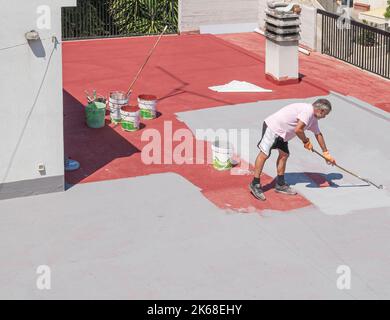 Building resins for waterproofing terraces, solving infiltration problems and making the surface walkable and aesthetically pleasing Stock Photo