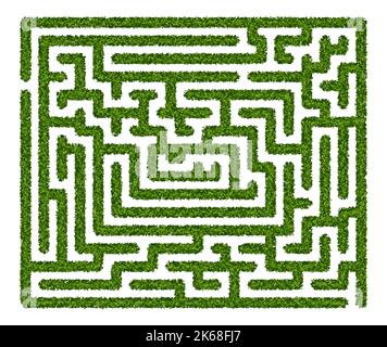 Abstract labyrinth of green hedge on white background Stock Vector