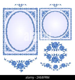 Faience blue frames with floral motif vector Stock Vector