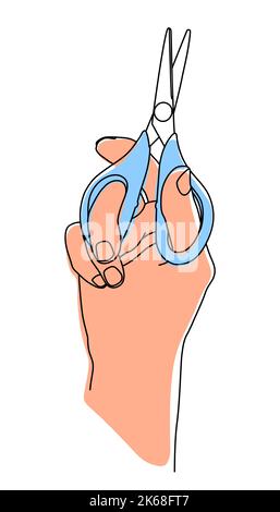 Hand holding a ball pen, writing, signing a document or drawing. Hand drawn with thin line. Vector illustration isolated on white background Stock Vector